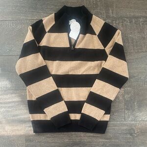 Crewcuts Black and Tan Striped Half-Zip Sweater size 10-11